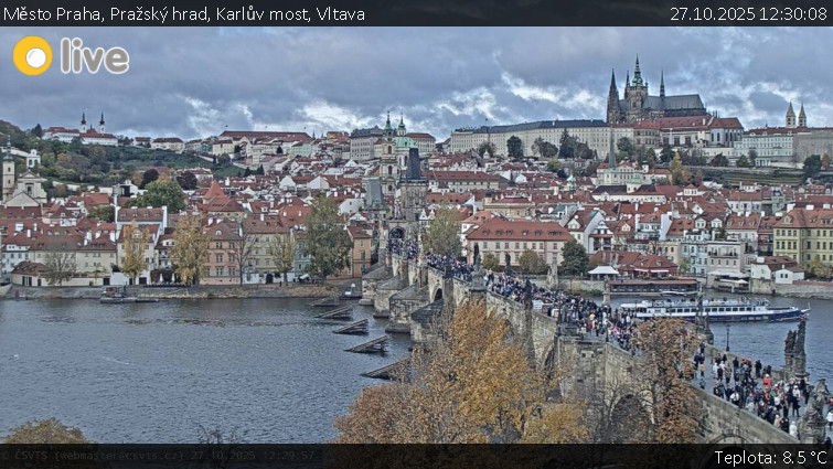 Město Praha - Pražský hrad, Karlův most, Vltava - 27.10.2025 v 12:30 Město Praha - Pražský hrad, Karlův most, Vltava - 27.10.2025 v 12:30