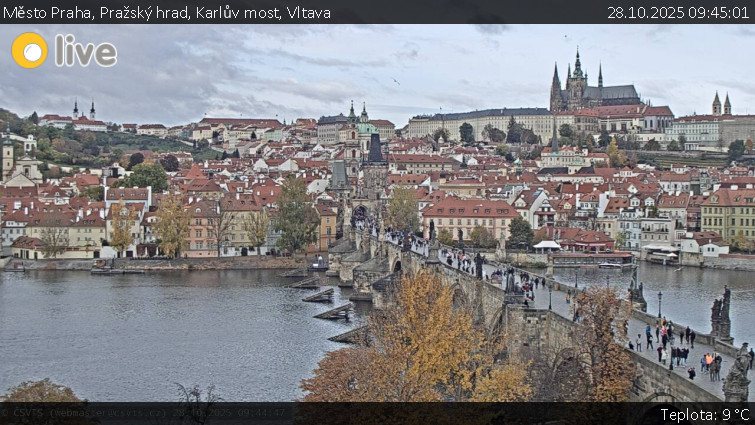 Město Praha - Pražský hrad, Karlův most, Vltava - 28.10.2025 v 09:45 Město Praha - Pražský hrad, Karlův most, Vltava - 28.10.2025 v 09:45
