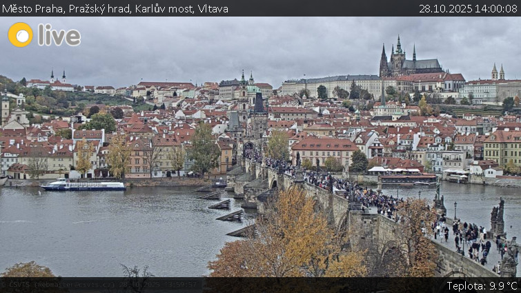 Město Praha - Pražský hrad, Karlův most, Vltava - 28.10.2025 v 14:00 Město Praha - Pražský hrad, Karlův most, Vltava - 28.10.2025 v 14:00