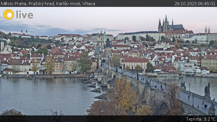 Město Praha - Pražský hrad, Karlův most, Vltava - 29.10.2025 v 06:45 Město Praha - Pražský hrad, Karlův most, Vltava - 29.10.2025 v 06:45