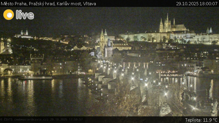Město Praha - Pražský hrad, Karlův most, Vltava - 29.10.2025 v 18:00 Město Praha - Pražský hrad, Karlův most, Vltava - 29.10.2025 v 18:00