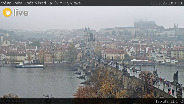 Město Praha - Pražský hrad, Karlův most, Vltava - 2.11.2025 v 13:30 Město Praha - Pražský hrad, Karlův most, Vltava - 2.11.2025 v 13:30