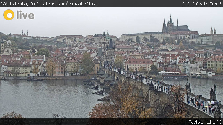 Město Praha - Pražský hrad, Karlův most, Vltava - 2.11.2025 v 15:00 Město Praha - Pražský hrad, Karlův most, Vltava - 2.11.2025 v 15:00