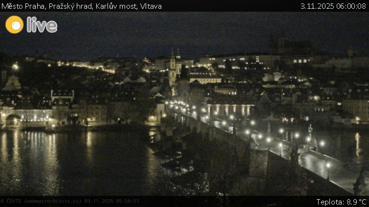 Město Praha - Pražský hrad, Karlův most, Vltava - 3.11.2025 v 06:00