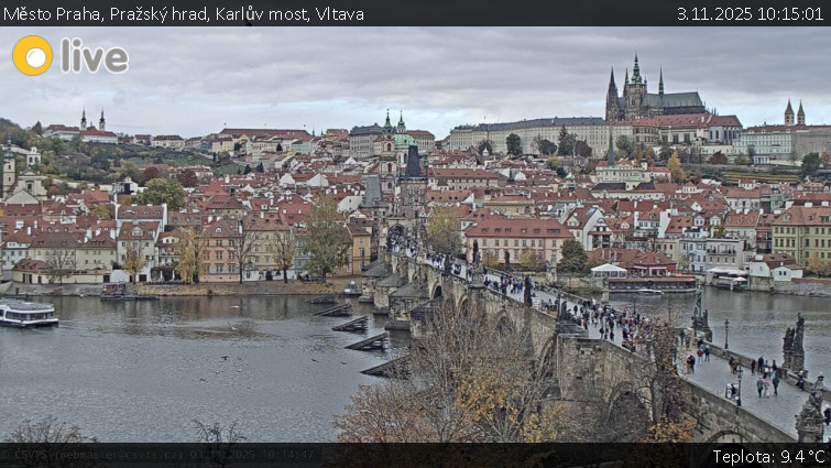 Město Praha - Pražský hrad, Karlův most, Vltava - 3.11.2025 v 10:15