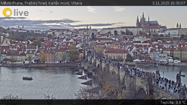 Město Praha - Pražský hrad, Karlův most, Vltava - 3.11.2025 v 16:30