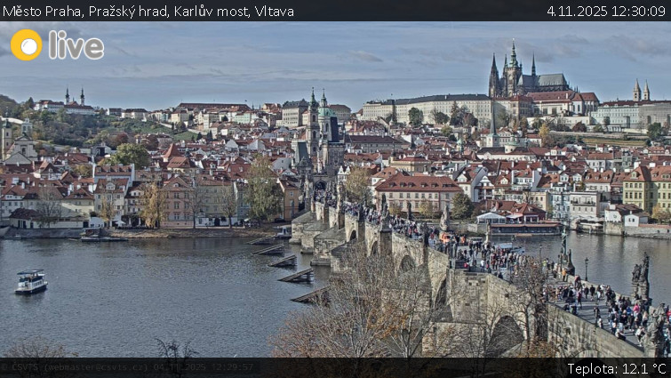 Město Praha - Pražský hrad, Karlův most, Vltava - 4.11.2025 v 12:30