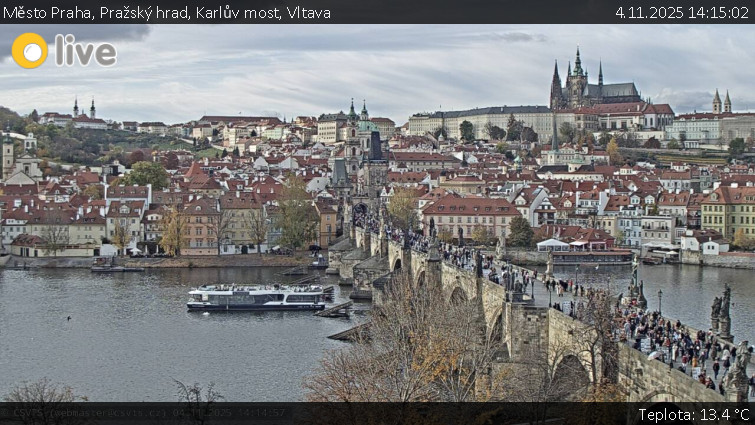 Město Praha - Pražský hrad, Karlův most, Vltava - 4.11.2025 v 14:15