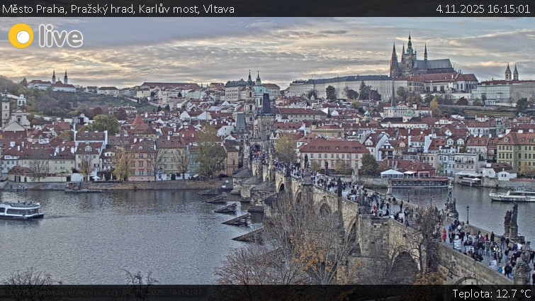 Město Praha - Pražský hrad, Karlův most, Vltava - 4.11.2025 v 16:15