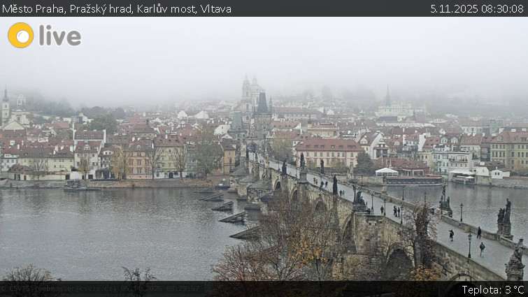 Město Praha - Pražský hrad, Karlův most, Vltava - 5.11.2025 v 08:30
