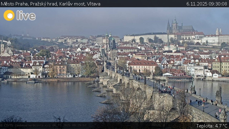 Město Praha - Pražský hrad, Karlův most, Vltava - 6.11.2025 v 09:30