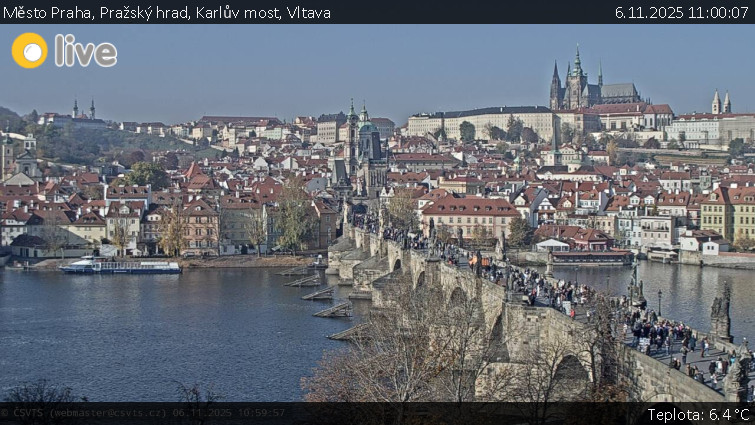 Město Praha - Pražský hrad, Karlův most, Vltava - 6.11.2025 v 11:00
