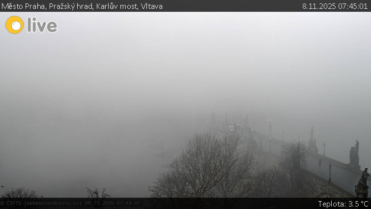 Město Praha - Pražský hrad, Karlův most, Vltava - 8.11.2025 v 07:45