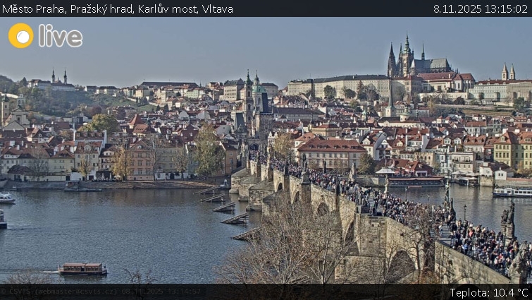 Město Praha - Pražský hrad, Karlův most, Vltava - 8.11.2025 v 13:15