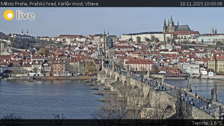 Město Praha - Pražský hrad, Karlův most, Vltava - 18.11.2025 v 10:00