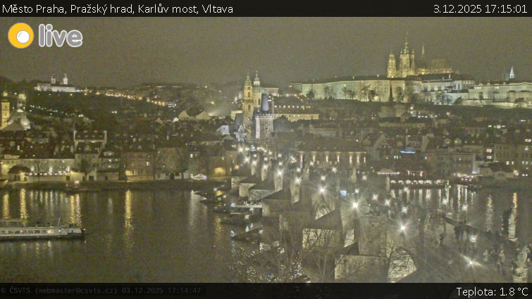 Město Praha - Pražský hrad, Karlův most, Vltava - 3.12.2025 v 17:15