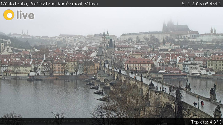 Město Praha - Pražský hrad, Karlův most, Vltava - 5.12.2025 v 08:45