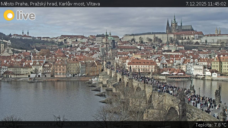 Město Praha - Pražský hrad, Karlův most, Vltava - 7.12.2025 v 11:45