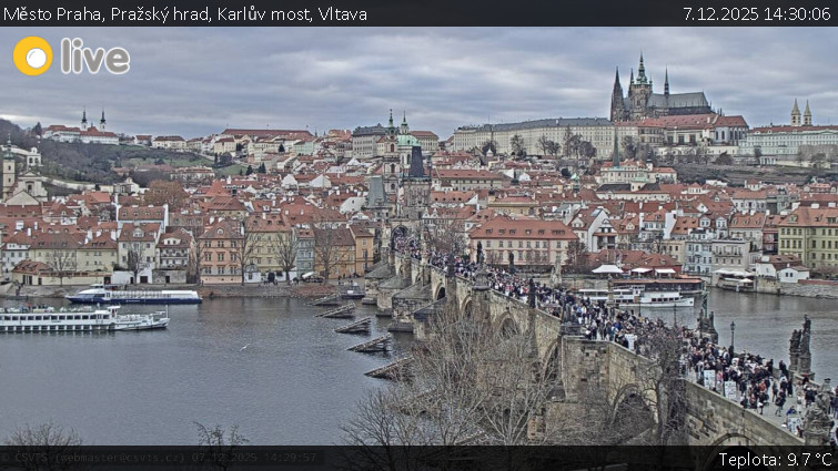 Město Praha - Pražský hrad, Karlův most, Vltava - 7.12.2025 v 14:30