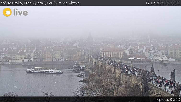 Město Praha - Pražský hrad, Karlův most, Vltava - 12.12.2025 v 15:15