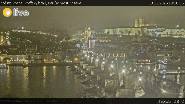 Město Praha - Pražský hrad, Karlův most, Vltava - 13.12.2025 v 19:30