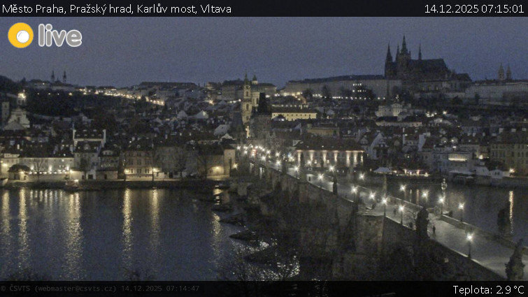 Město Praha - Pražský hrad, Karlův most, Vltava - 14.12.2025 v 07:15