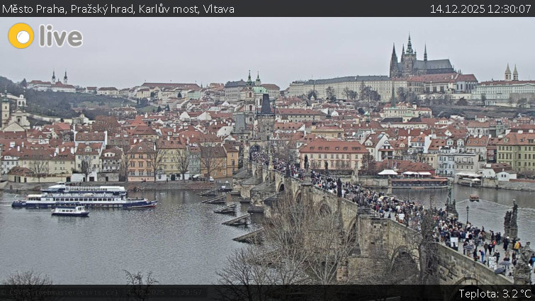 Město Praha - Pražský hrad, Karlův most, Vltava - 14.12.2025 v 12:30