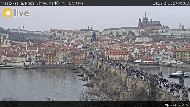 Město Praha - Pražský hrad, Karlův most, Vltava - 14.12.2025 v 14:45