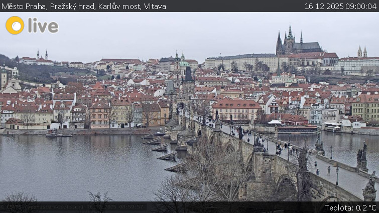 Město Praha - Pražský hrad, Karlův most, Vltava - 16.12.2025 v 09:00