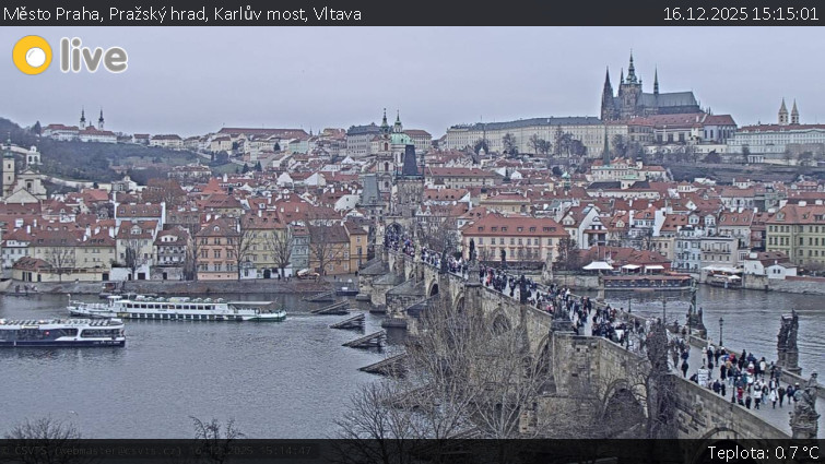 Město Praha - Pražský hrad, Karlův most, Vltava - 16.12.2025 v 15:15
