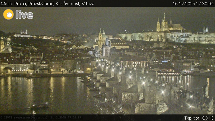 Město Praha - Pražský hrad, Karlův most, Vltava - 16.12.2025 v 17:30