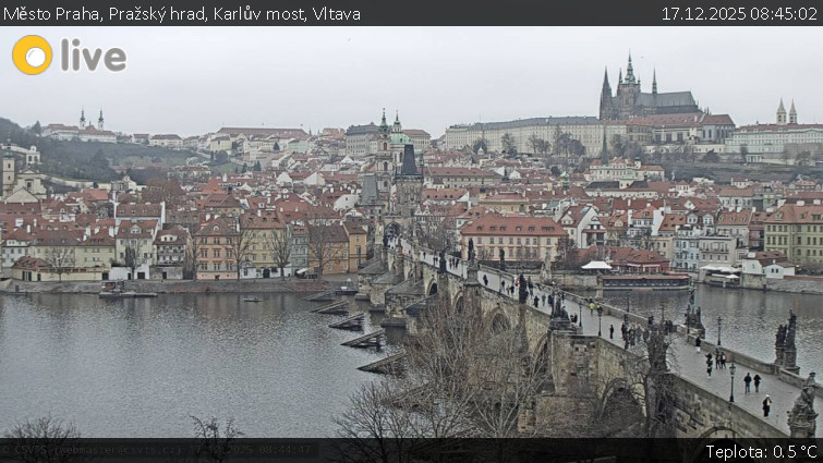 Město Praha - Pražský hrad, Karlův most, Vltava - 17.12.2025 v 08:45