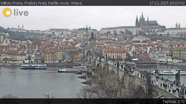 Město Praha - Pražský hrad, Karlův most, Vltava - 17.12.2025 v 10:15