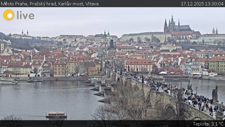 Město Praha - Pražský hrad, Karlův most, Vltava - 17.12.2025 v 13:30