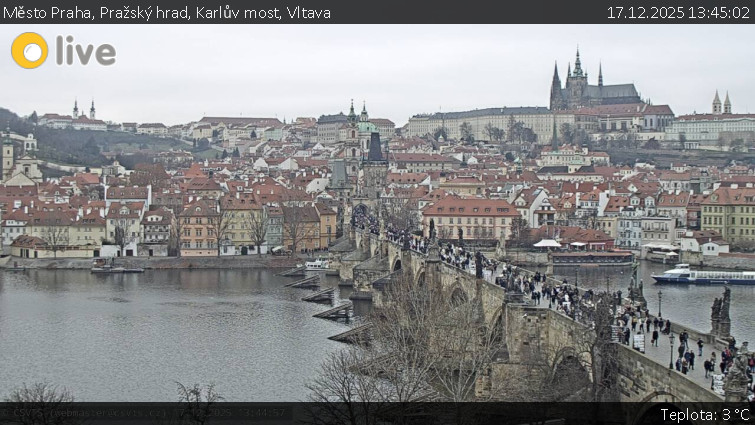 Město Praha - Pražský hrad, Karlův most, Vltava - 17.12.2025 v 13:45