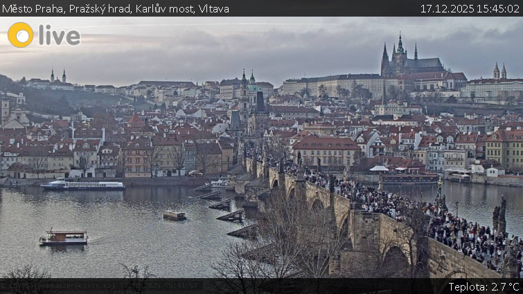Město Praha - Pražský hrad, Karlův most, Vltava - 17.12.2025 v 15:45