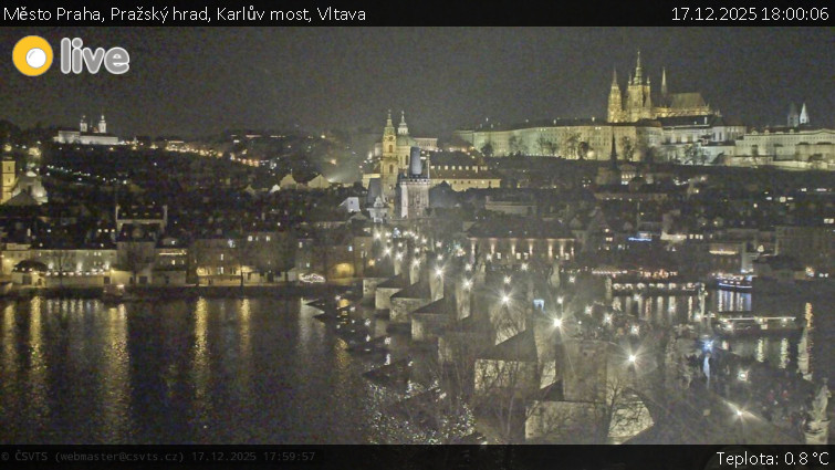 Město Praha - Pražský hrad, Karlův most, Vltava - 17.12.2025 v 18:00