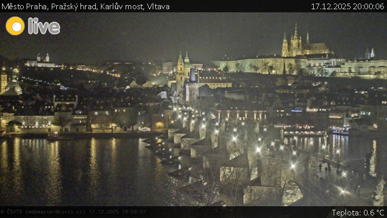 Město Praha - Pražský hrad, Karlův most, Vltava - 17.12.2025 v 20:00