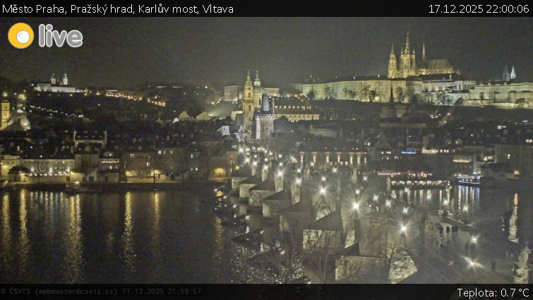 Město Praha - Pražský hrad, Karlův most, Vltava - 17.12.2025 v 22:00