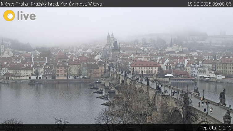 Město Praha - Pražský hrad, Karlův most, Vltava - 18.12.2025 v 09:00