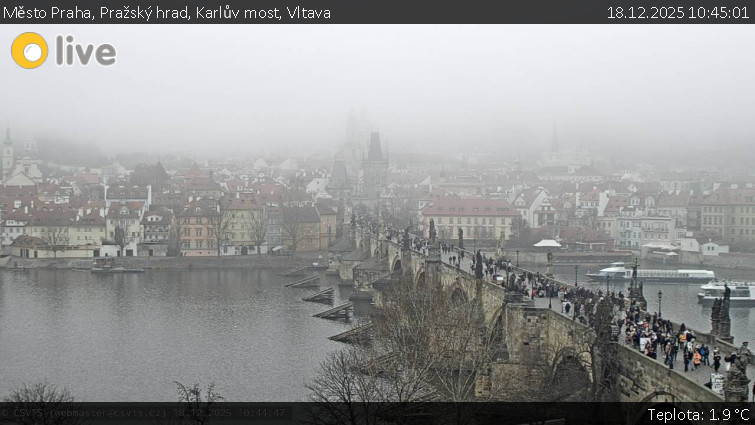 Město Praha - Pražský hrad, Karlův most, Vltava - 18.12.2025 v 10:45