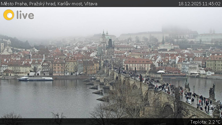 Město Praha - Pražský hrad, Karlův most, Vltava - 18.12.2025 v 11:45