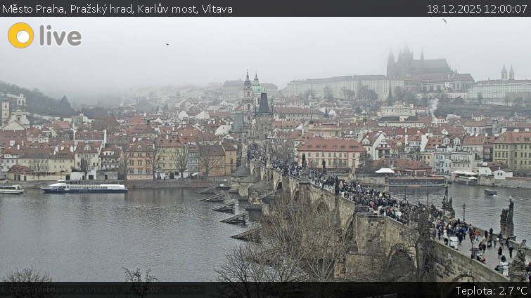 Město Praha - Pražský hrad, Karlův most, Vltava - 18.12.2025 v 12:00