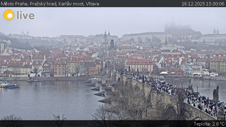 Město Praha - Pražský hrad, Karlův most, Vltava - 18.12.2025 v 15:30