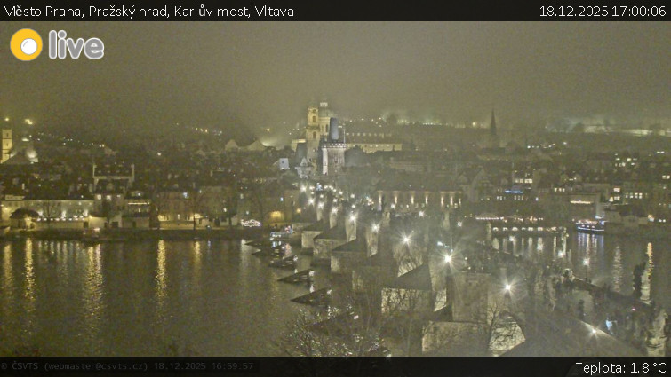 Město Praha - Pražský hrad, Karlův most, Vltava - 18.12.2025 v 17:00