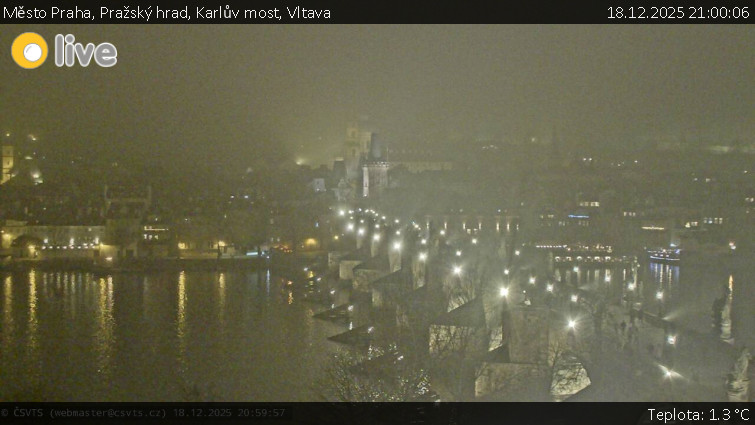 Město Praha - Pražský hrad, Karlův most, Vltava - 18.12.2025 v 21:00