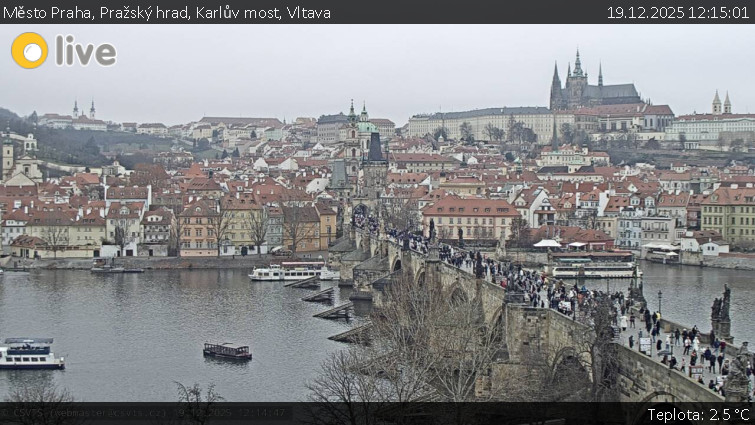 Město Praha - Pražský hrad, Karlův most, Vltava - 19.12.2025 v 12:15