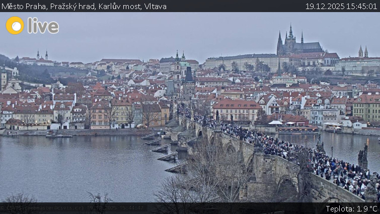 Město Praha - Pražský hrad, Karlův most, Vltava - 19.12.2025 v 15:45