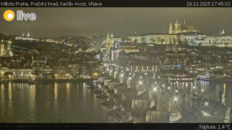 Město Praha - Pražský hrad, Karlův most, Vltava - 19.12.2025 v 17:45
