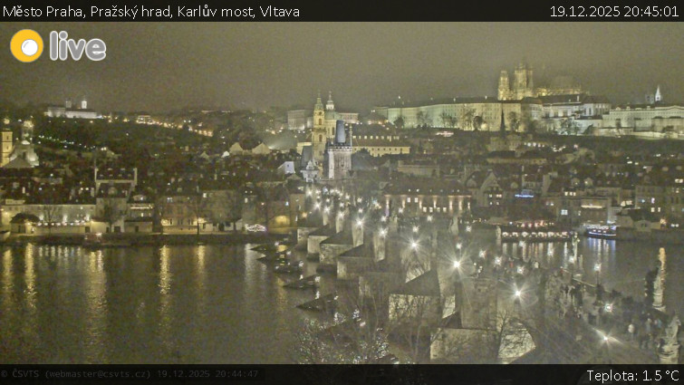 Město Praha - Pražský hrad, Karlův most, Vltava - 19.12.2025 v 20:45